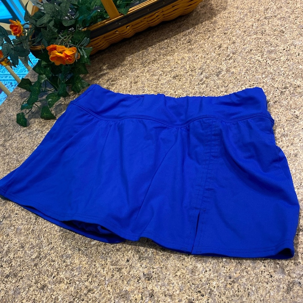 Lands’ End Swim Skirt Bathing Suit Bottom 8P Blue Attached Bikini Bottom